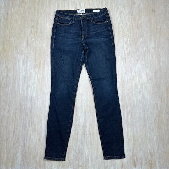 FRAME Le High Skinny Dark Wash Stretch Denim Jeans Classic Slim Fit Women’s 28 - Picture 1 of 13